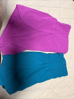 Women's Athletic Shorts in Bright Fuchsia and Teal - Elastic Waist